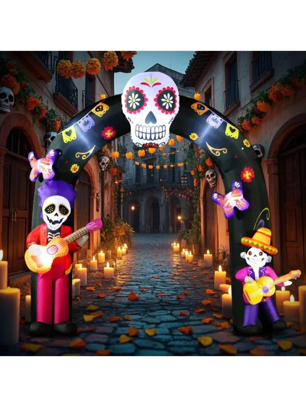 8FT Inflatable Halloween Archway with Skull & Skeleton, LED Decor for Yard Party